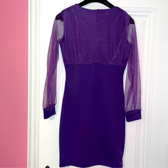 New Long Sleeves Purple Sequin Glitter V-Neck Dress Sz XS - Picture 5 of 5